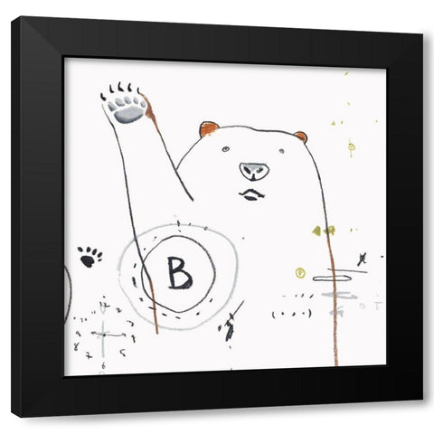 Waving Bear Black Modern Wood Framed Art Print by Sozi