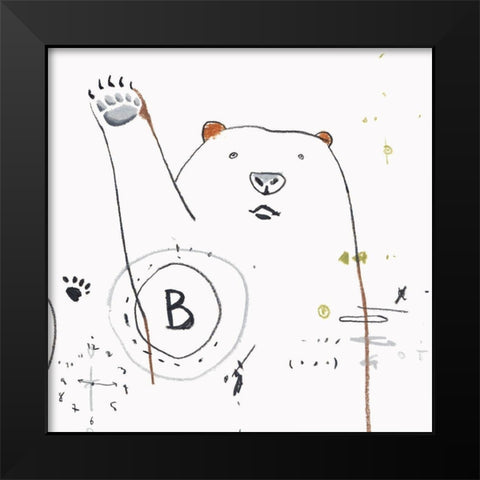Waving Bear Black Modern Wood Framed Art Print by Sozi