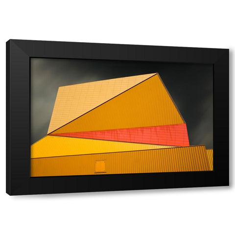 Claes - The Yellow Roof Black Modern Wood Framed Art Print with Double Matting by Claes