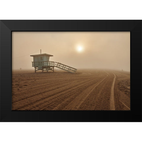 Froyda - Fog on the beach - Santa Monica Black Modern Wood Framed Art Print by Froyda