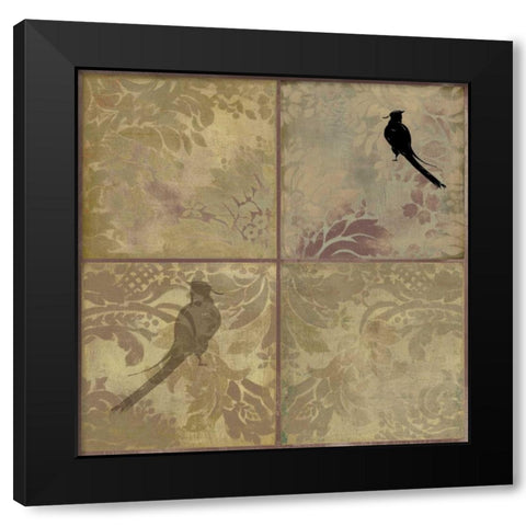 Damask Birds Black Modern Wood Framed Art Print with Double Matting by PI Studio