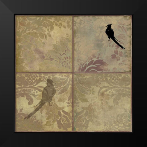 Damask Birds Black Modern Wood Framed Art Print by PI Studio