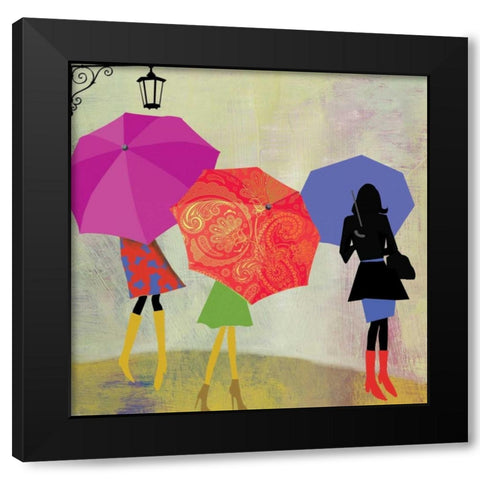 Umbrella Girls Black Modern Wood Framed Art Print by PI Studio