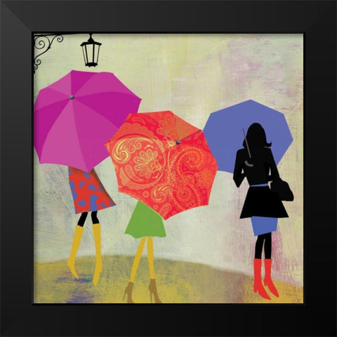 Umbrella Girls Black Modern Wood Framed Art Print by PI Studio