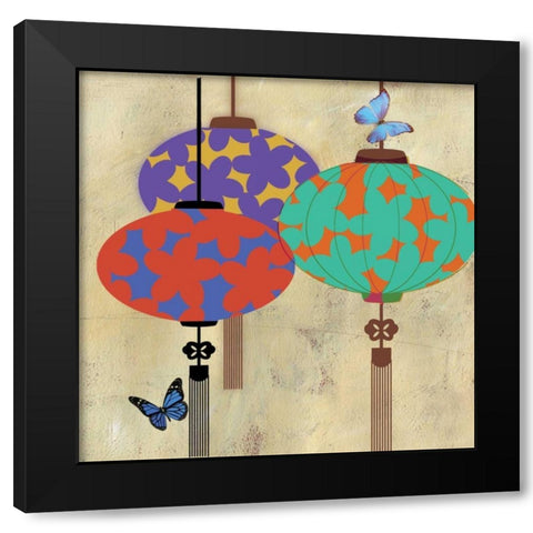 Butterfly Lanterns Black Modern Wood Framed Art Print by PI Studio