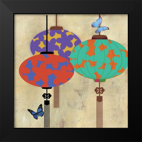 Butterfly Lanterns Black Modern Wood Framed Art Print by PI Studio