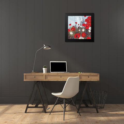 Passion Poppies II Black Modern Wood Framed Art Print by PI Studio