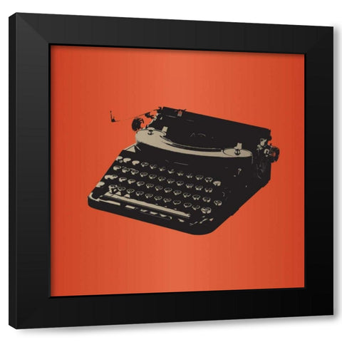 MCM Typewriter Black Modern Wood Framed Art Print with Double Matting by PI Studio