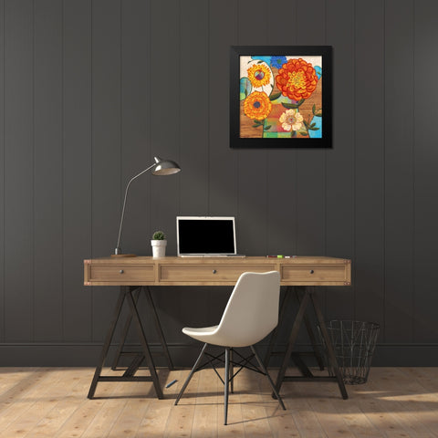 Funky Flowers Black Modern Wood Framed Art Print by PI Studio