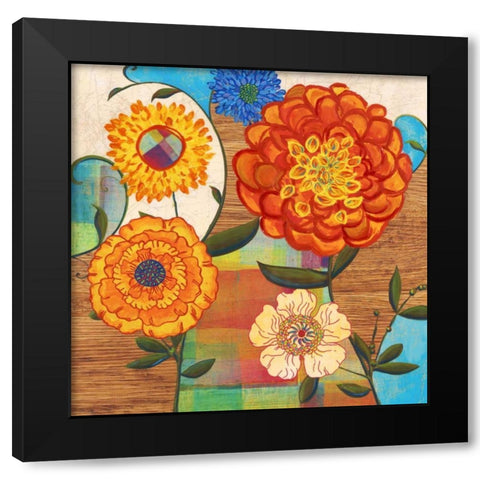 Funky Flowers Black Modern Wood Framed Art Print with Double Matting by PI Studio