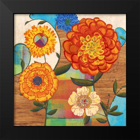 Funky Flowers Black Modern Wood Framed Art Print by PI Studio