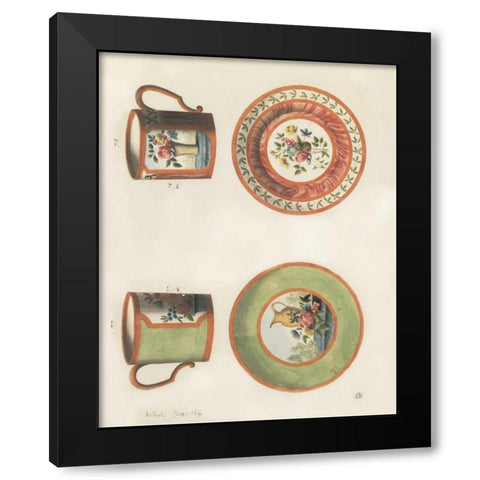 Cups and Saucers Black Modern Wood Framed Art Print with Double Matting by PI Studio