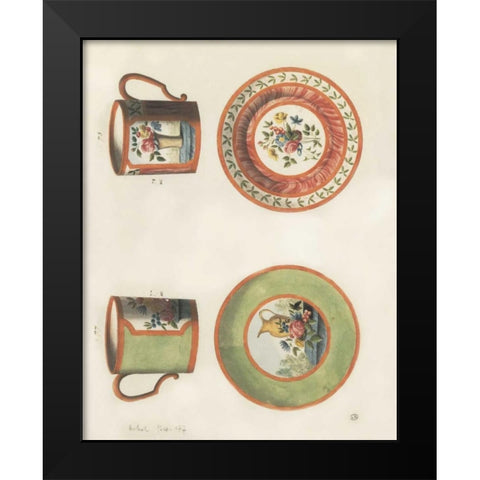 Cups and Saucers Black Modern Wood Framed Art Print by PI Studio