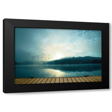 Waterside Black Modern Wood Framed Art Print with Double Matting by PI Studio