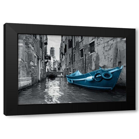 Barca Blue Black Modern Wood Framed Art Print with Double Matting by PI Studio