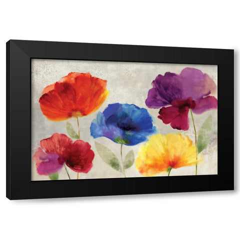 Jewel Florals Black Modern Wood Framed Art Print with Double Matting by PI Studio