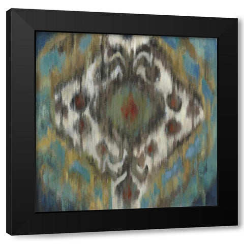 Peacock Ikat Black Modern Wood Framed Art Print with Double Matting by PI Studio