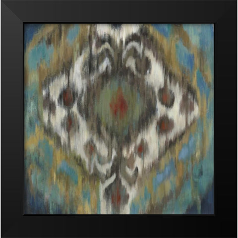 Peacock Ikat Black Modern Wood Framed Art Print by PI Studio