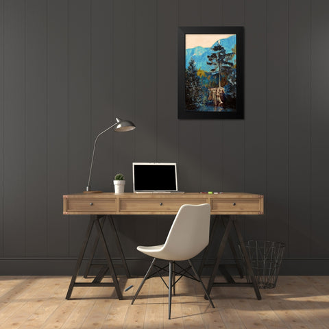 Pine on Blue Black Modern Wood Framed Art Print by PI Studio