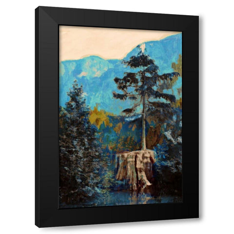 Pine on Blue Black Modern Wood Framed Art Print with Double Matting by PI Studio