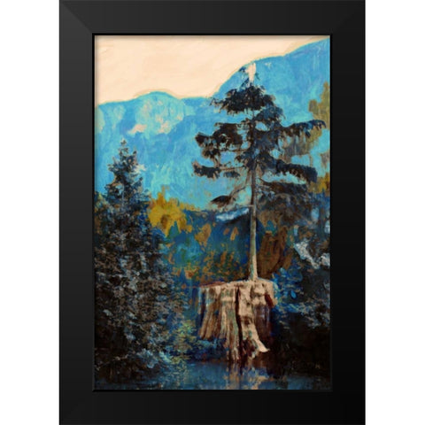 Pine on Blue Black Modern Wood Framed Art Print by PI Studio