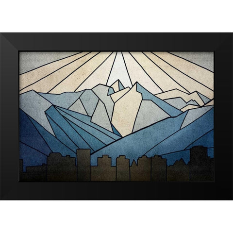 Geometric Mountain Black Modern Wood Framed Art Print by PI Studio