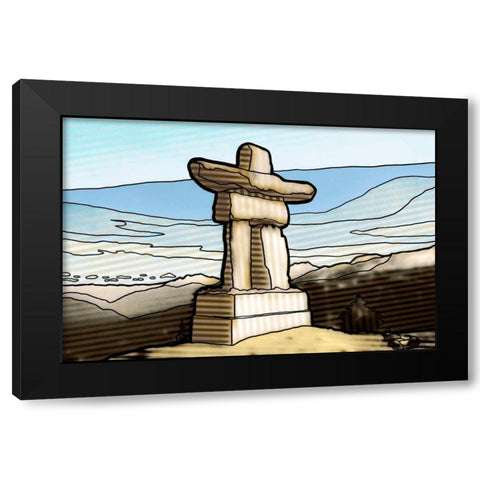 Graphic Inukshuk  Black Modern Wood Framed Art Print with Double Matting by PI Studio