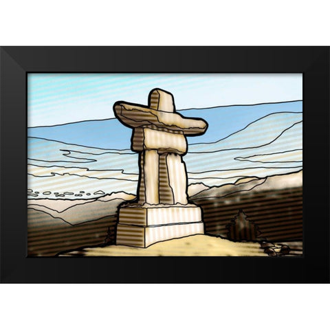 Graphic Inukshuk  Black Modern Wood Framed Art Print by PI Studio