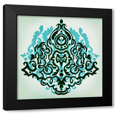 Ornamental Navy Pattern II Black Modern Wood Framed Art Print with Double Matting by PI Studio