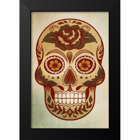 Day of the Dead Skull I Black Modern Wood Framed Art Print by PI Studio