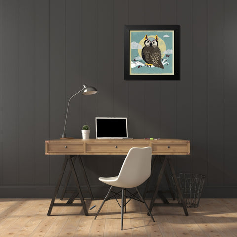 Perched Owl Black Modern Wood Framed Art Print by PI Studio