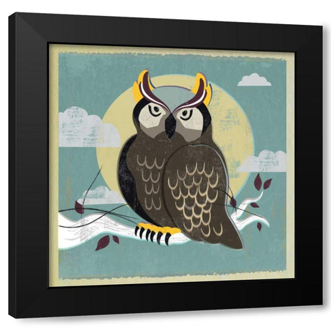 Perched Owl Black Modern Wood Framed Art Print with Double Matting by PI Studio