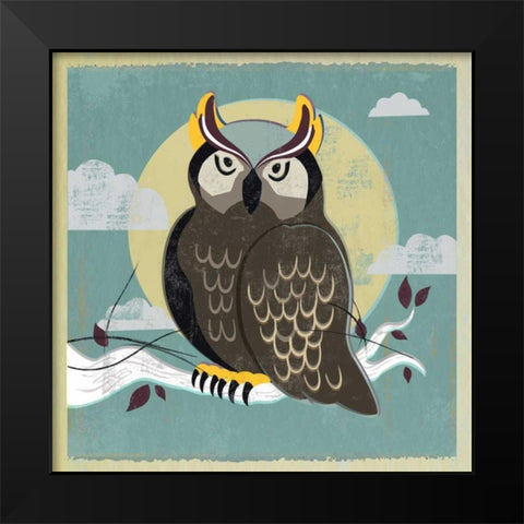 Perched Owl Black Modern Wood Framed Art Print by PI Studio