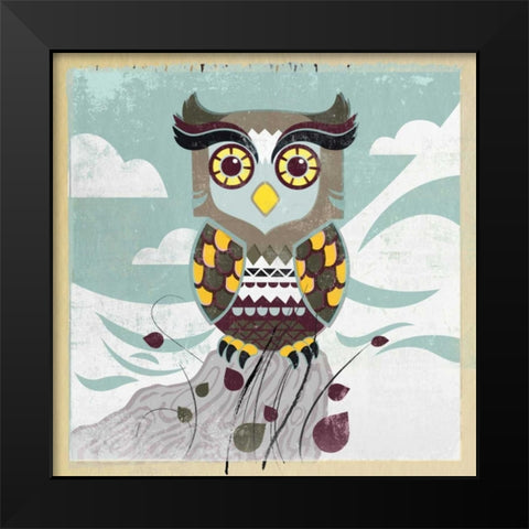 Wise Owl Black Modern Wood Framed Art Print by PI Studio