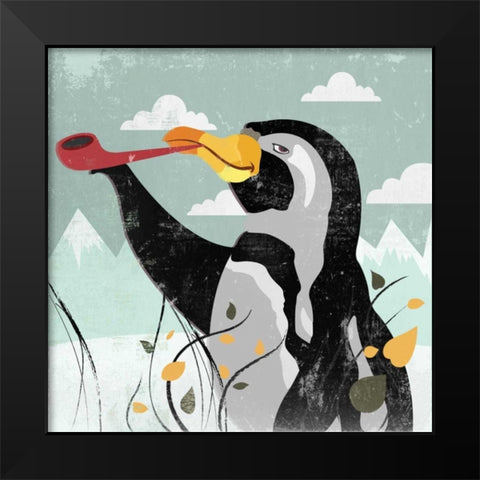 Penguin Stroll Black Modern Wood Framed Art Print by PI Studio