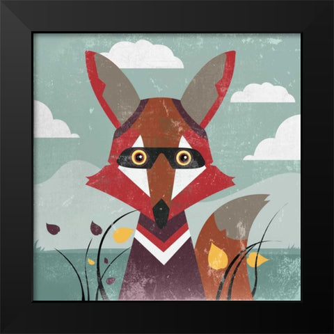 Fox Black Modern Wood Framed Art Print by PI Studio