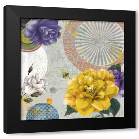 Botannical Collage Black Modern Wood Framed Art Print with Double Matting by PI Studio