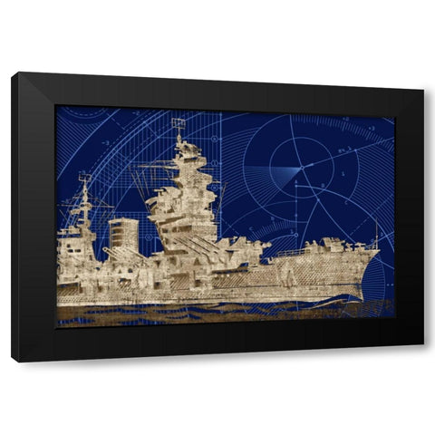 Blueprint Submarine I Black Modern Wood Framed Art Print with Double Matting by PI Studio