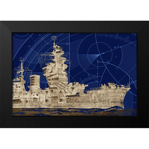 Blueprint Submarine I Black Modern Wood Framed Art Print by PI Studio