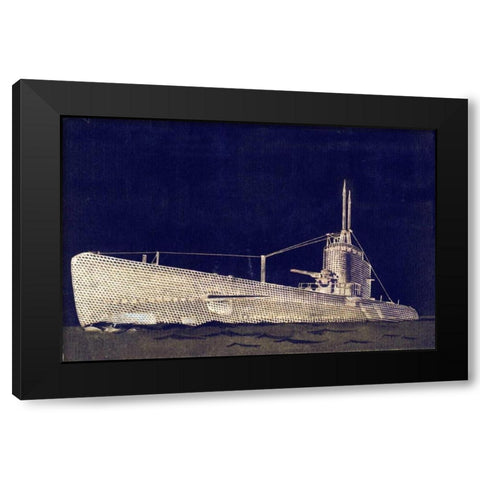 Blueprint Submarine II Black Modern Wood Framed Art Print with Double Matting by PI Studio