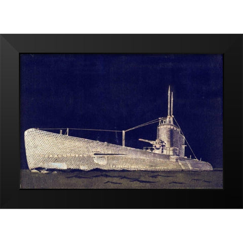 Blueprint Submarine II Black Modern Wood Framed Art Print by PI Studio