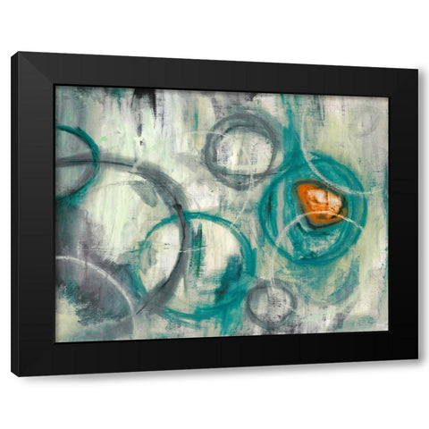 Auspicious Teal Black Modern Wood Framed Art Print with Double Matting by PI Studio