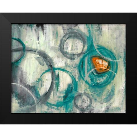 Auspicious Teal Black Modern Wood Framed Art Print by PI Studio