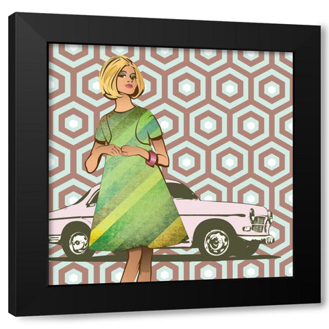 Girl With Car Black Modern Wood Framed Art Print with Double Matting by Pazzio, Sammy
