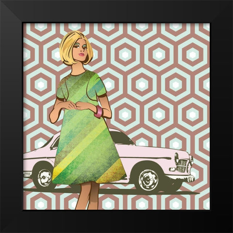 Girl With Car Black Modern Wood Framed Art Print by Pazzio, Sammy