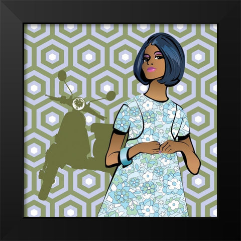 Girl With Vespa Black Modern Wood Framed Art Print by Pazzio, Sammy