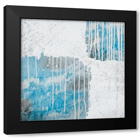 Blue Drips Black Modern Wood Framed Art Print with Double Matting by PI Galerie