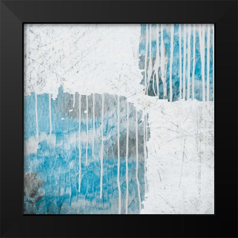 Blue Drips Black Modern Wood Framed Art Print by PI Galerie