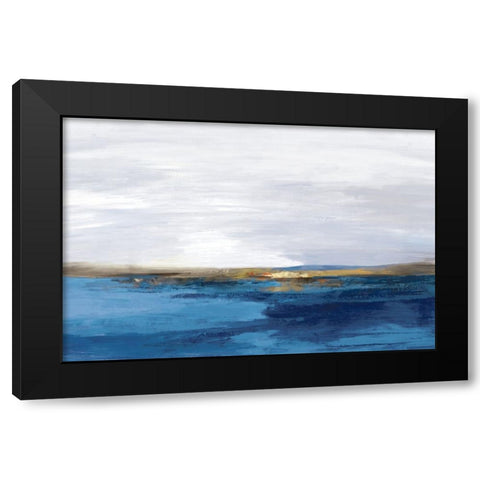 Pastoral Landscape Indigo Version Black Modern Wood Framed Art Print with Double Matting by PI Studio