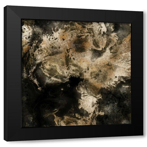 Gold Marbled Abstract I Black Modern Wood Framed Art Print with Double Matting by PI Studio
